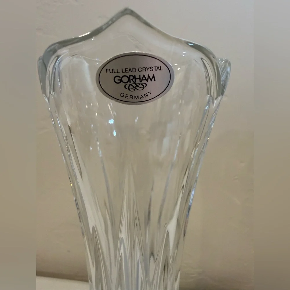 Vintage Gorham Crystal Vase Lotus Flower Full Lead Crystal W Germany 8.5” Estate